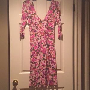 CABI Multi-colored Floral Print Dress w/V-neck. S
